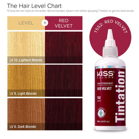 Red by Kiss hair swatch displaying Red Velvet pigment payoff and shine