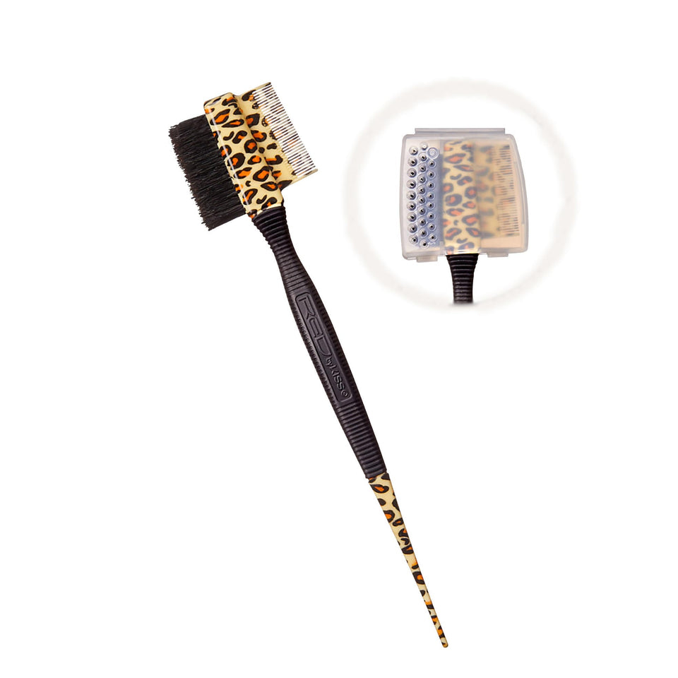 Red by Kiss front view of 3‑in‑1 edge brush showing boar bristles and comb for precise styling