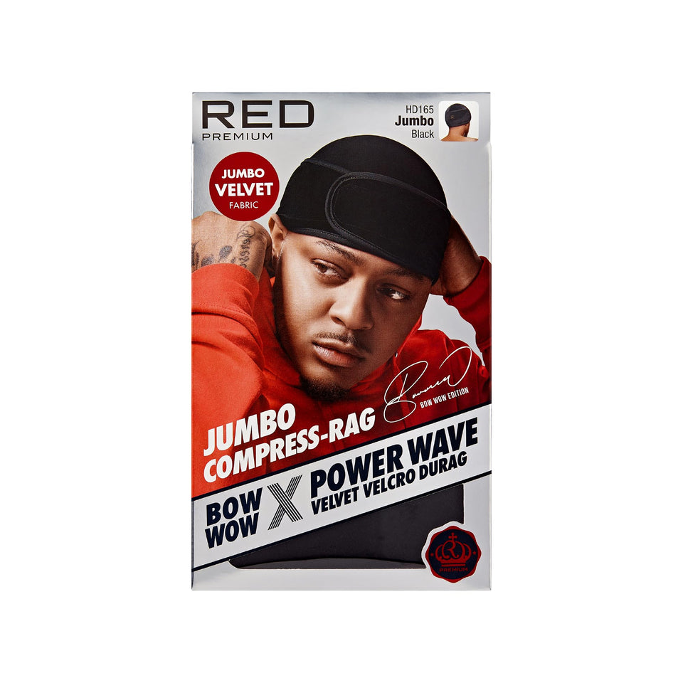 Red by Kiss front view of jumbo velvet durag showing sleek fit and coverage benefit