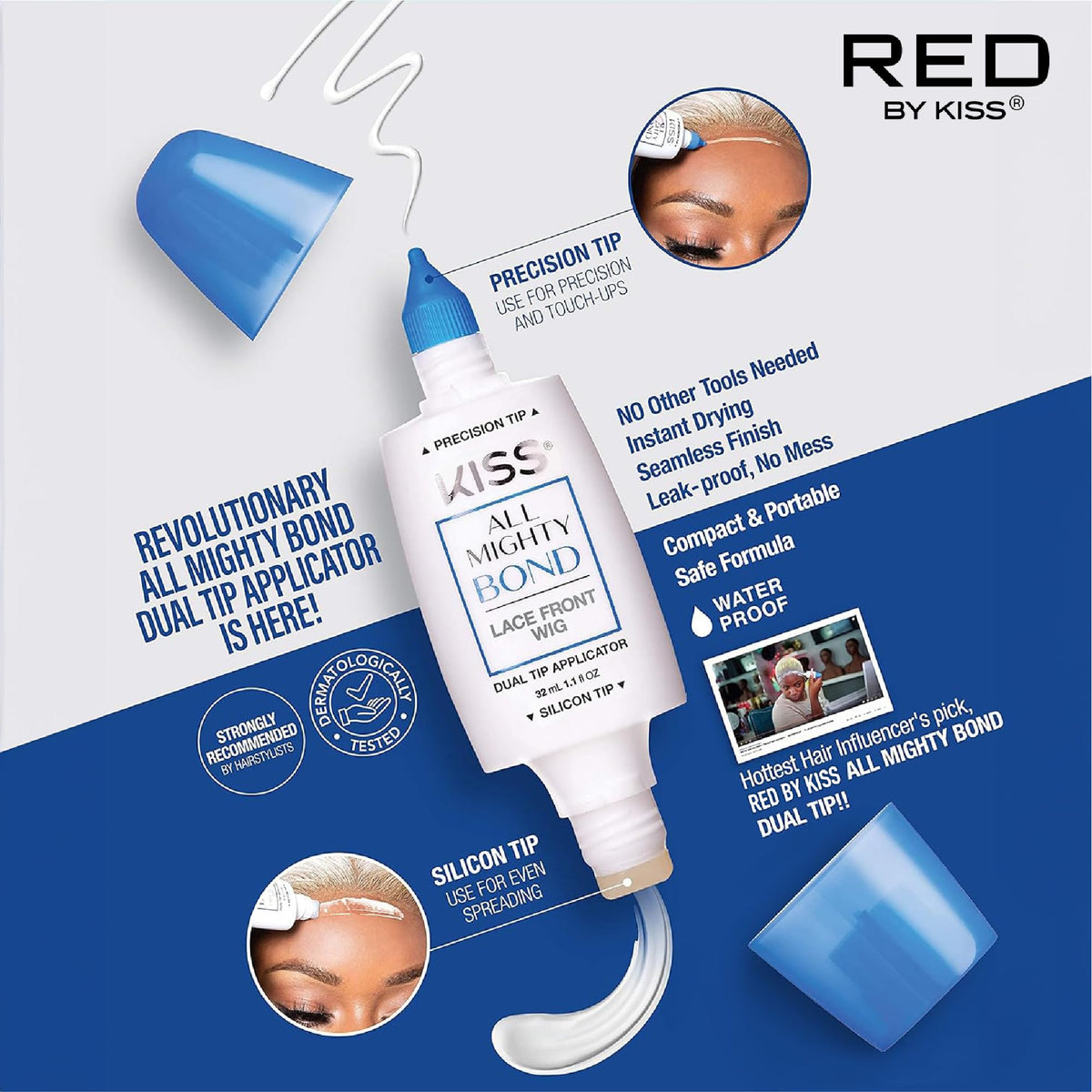 Red by Kiss wig edge fixed to scalp showing firm hold