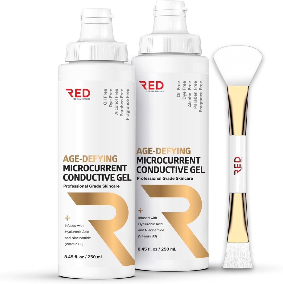 RED Medical front packaging showing two bottles and applicator for easy storage and value
