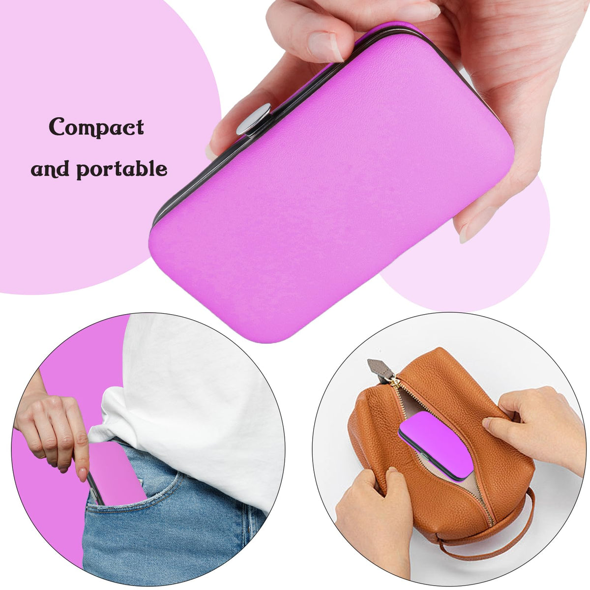 RedFlow size comparison with hand showing compact scale, travel-friendly benefit