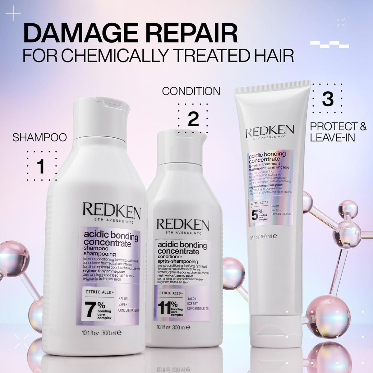 Redken label close-up highlighting Bonding Care Complex ingredients
