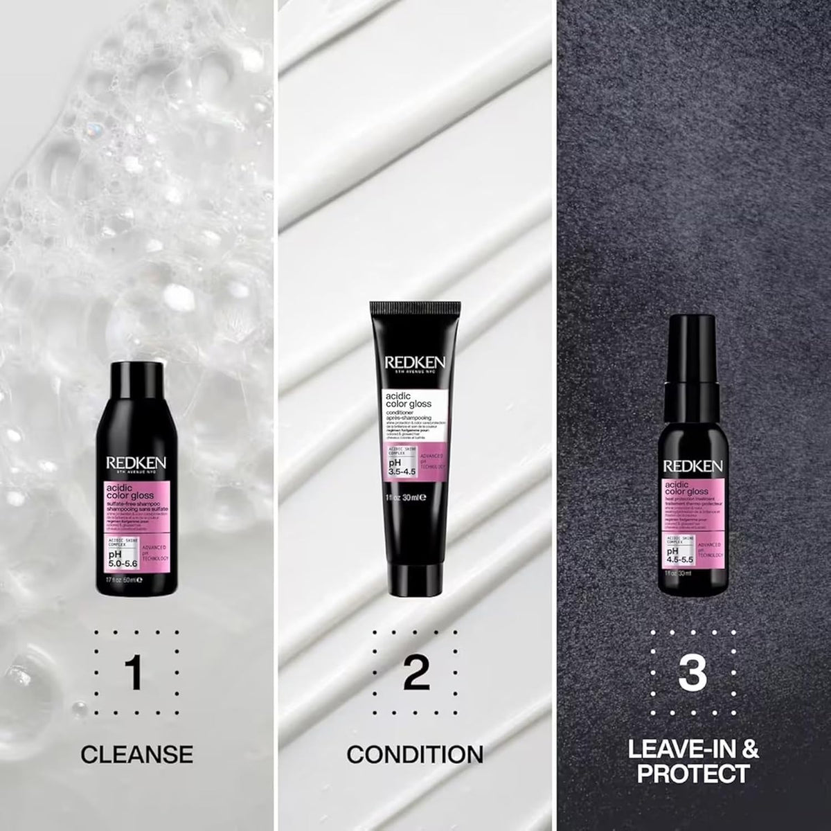 Redken product in use on colored hair delivering visible shine
