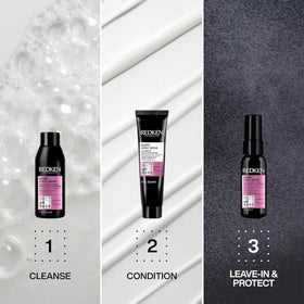 Redken product in use on colored hair delivering visible shine