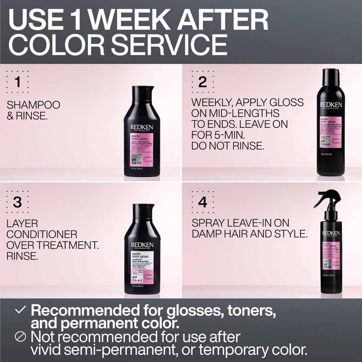 Redken spray in use during styling protects hair from heat while adding gloss