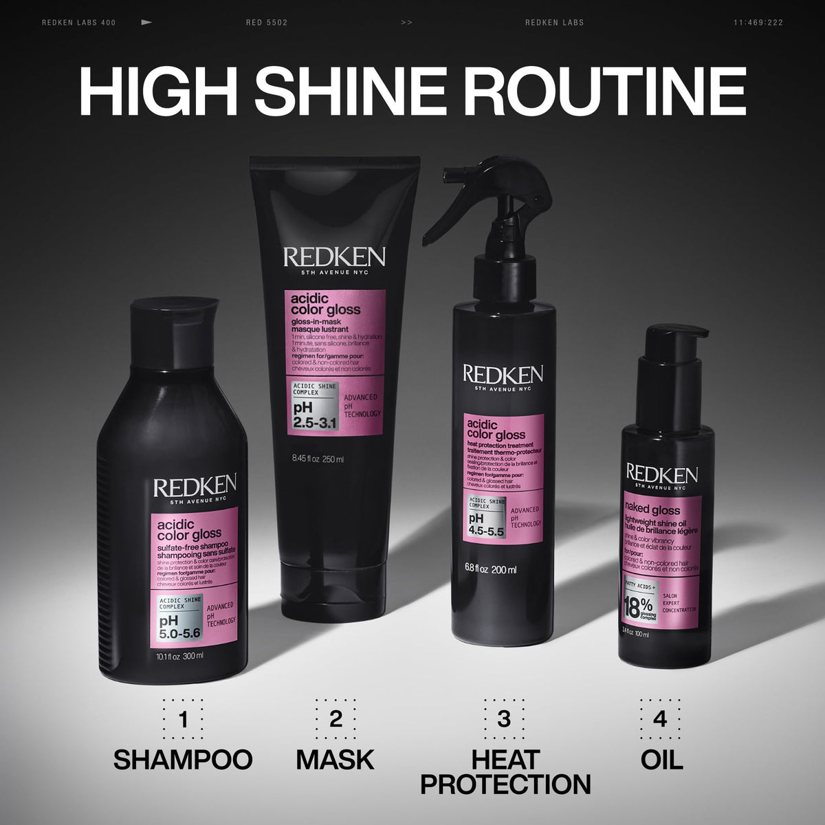 Redken on bathroom shelf in lifestyle scene promoting quick salon-style results