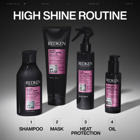 Redken on bathroom shelf in lifestyle scene promoting quick salon-style results