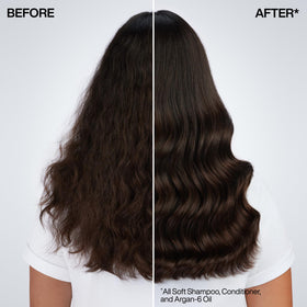 Argan oil droplet and bottle with Redken label illustrating nourishing ingredient and shine
