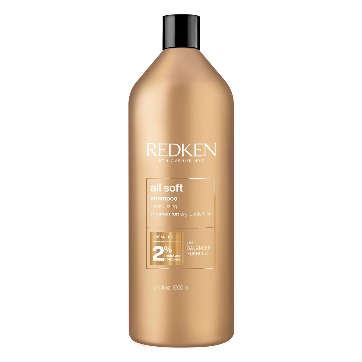 Redken All Soft shampoo front bottle showing clean design and brand benefits