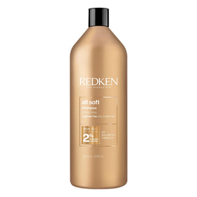 Redken All Soft shampoo front bottle showing clean design and brand benefits