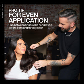 Redken oil applied during blowdry demonstrating smoother, shinier finished hair