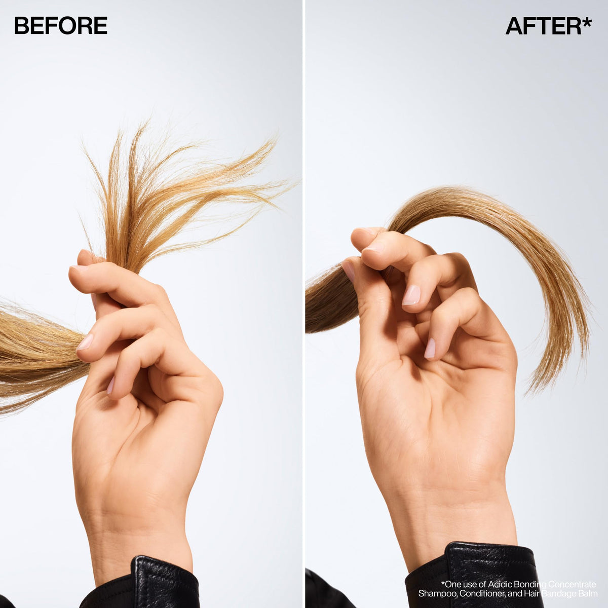 Redken bandage balm being applied to split ends for instant smoothing