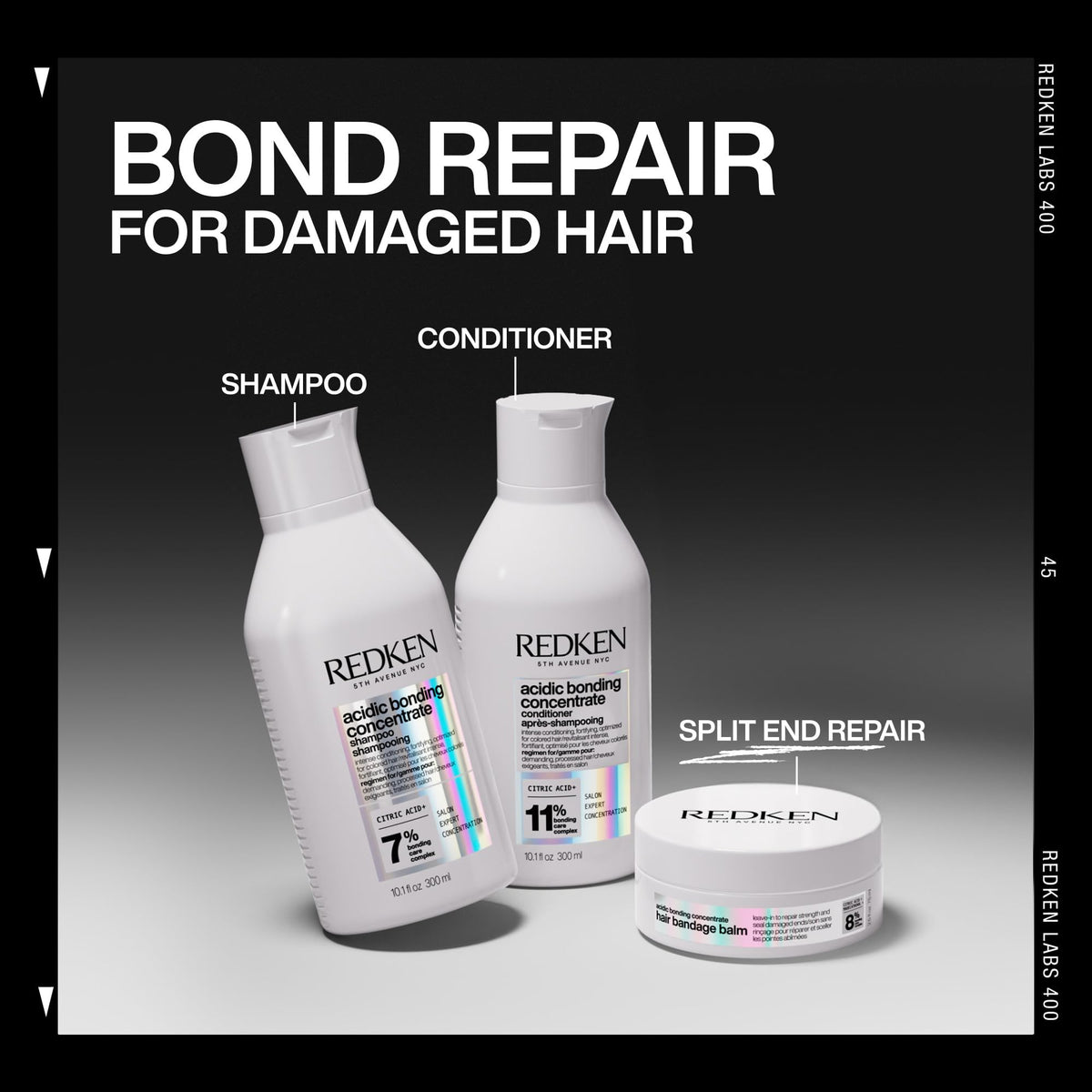 Redken bandage balm on bathroom shelf in lifestyle styling scene
