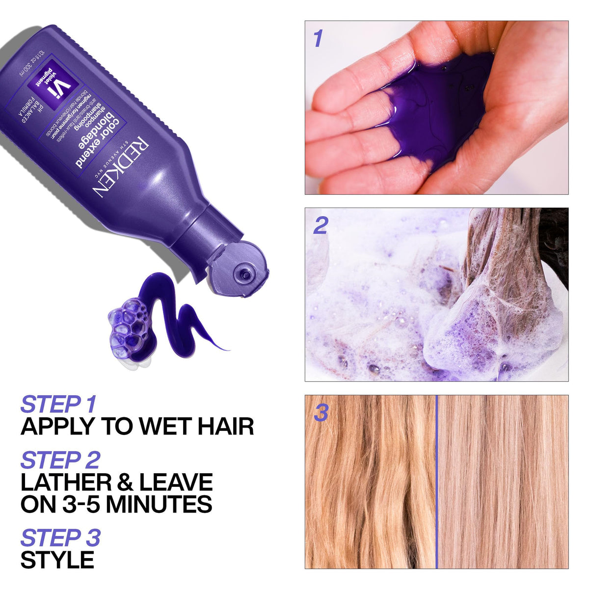 Redken Blondage before and after blonde hair tone comparison showing cooler, brighter results