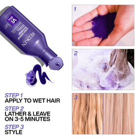 Redken Blondage before and after blonde hair tone comparison showing cooler, brighter results