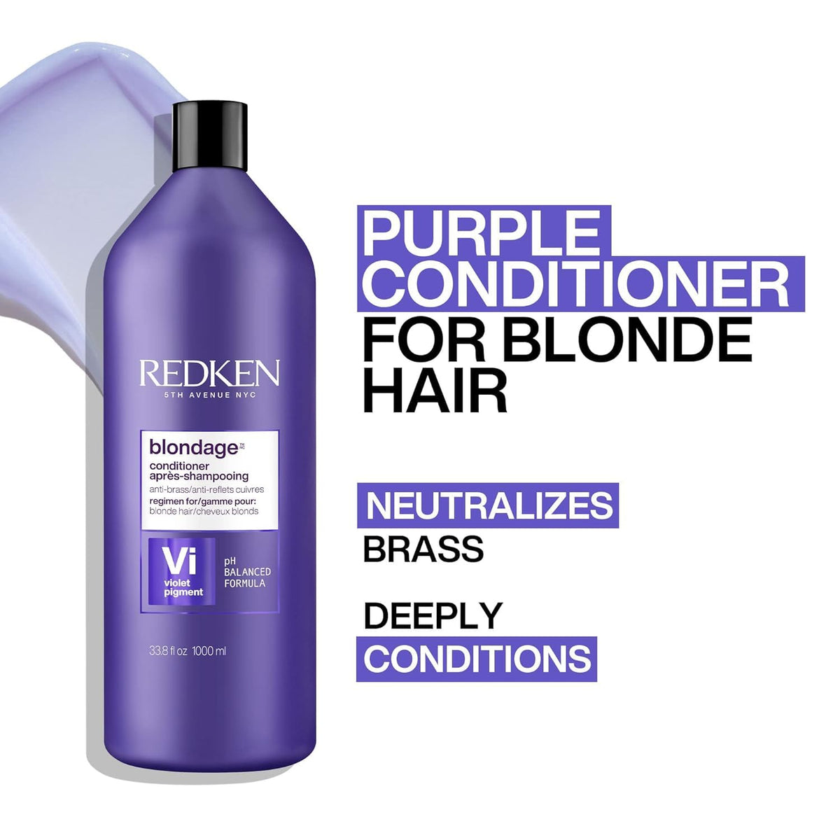 Redken Blondage close-up label showing product name and usage benefits clearly
