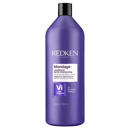 Redken Blondage front bottle showing purple conditioner and brand for salon results