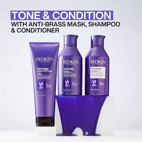 Redken Blondage applied in shower demonstrating even distribution and toning benefit