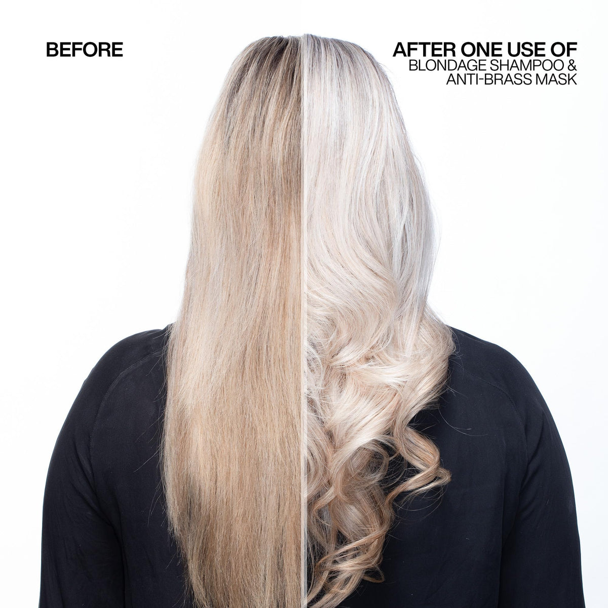 Redken Blondage in use on wet blonde hair demonstrating brass-neutralizing results