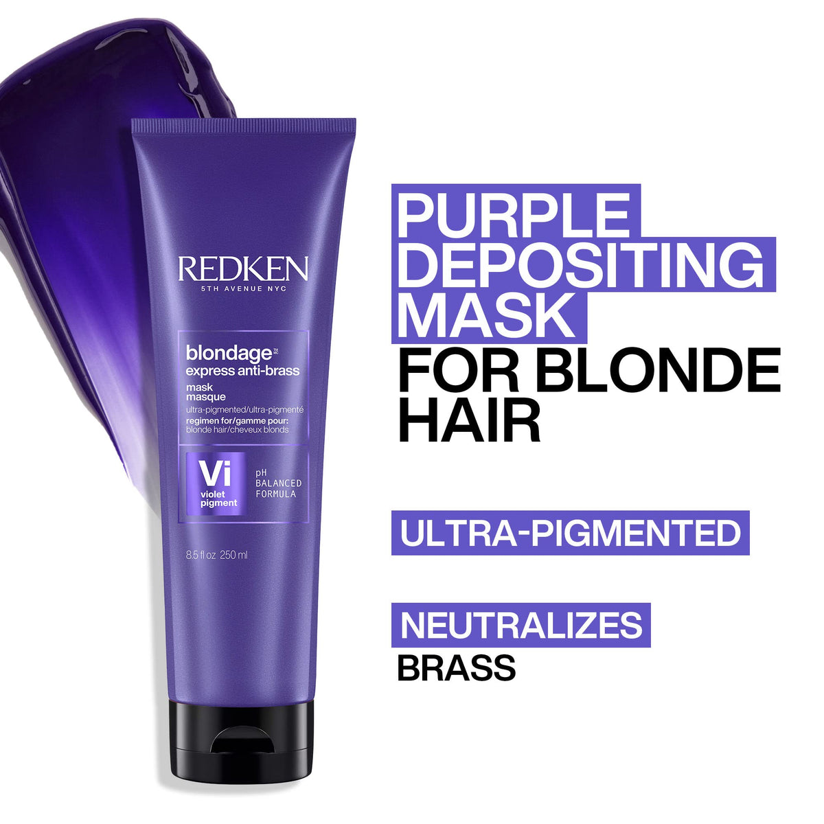Redken Blondage creamy purple mask texture closeup showing pigment concentration for toning