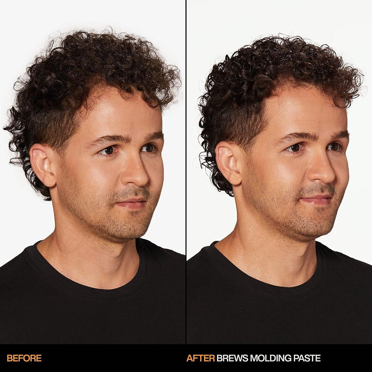 Redken Brews applied in hair closeup, demonstrates strong hold and natural matte finish