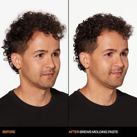 Redken Brews applied in hair closeup, demonstrates strong hold and natural matte finish