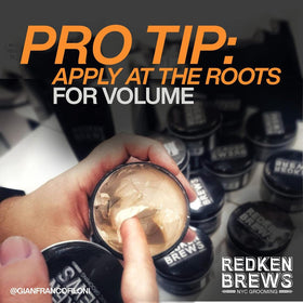 redken brews product in hand demonstrating easy application and control