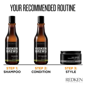 Redken Brews conditioner applied in shower demonstrating detangling benefit