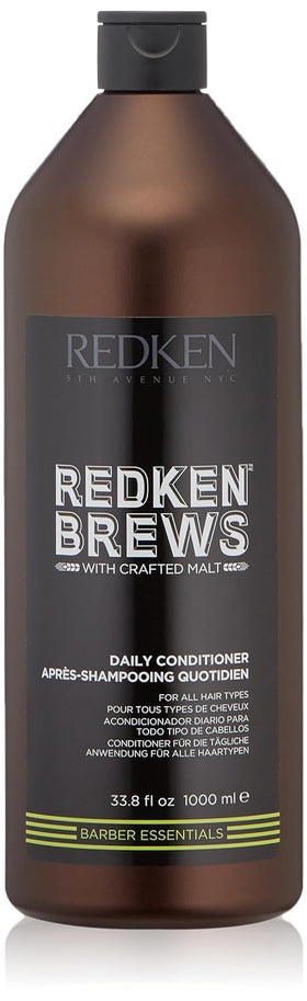 Redken Brews front packaging showing bottle and crafted-malt look, promotes everyday hydration