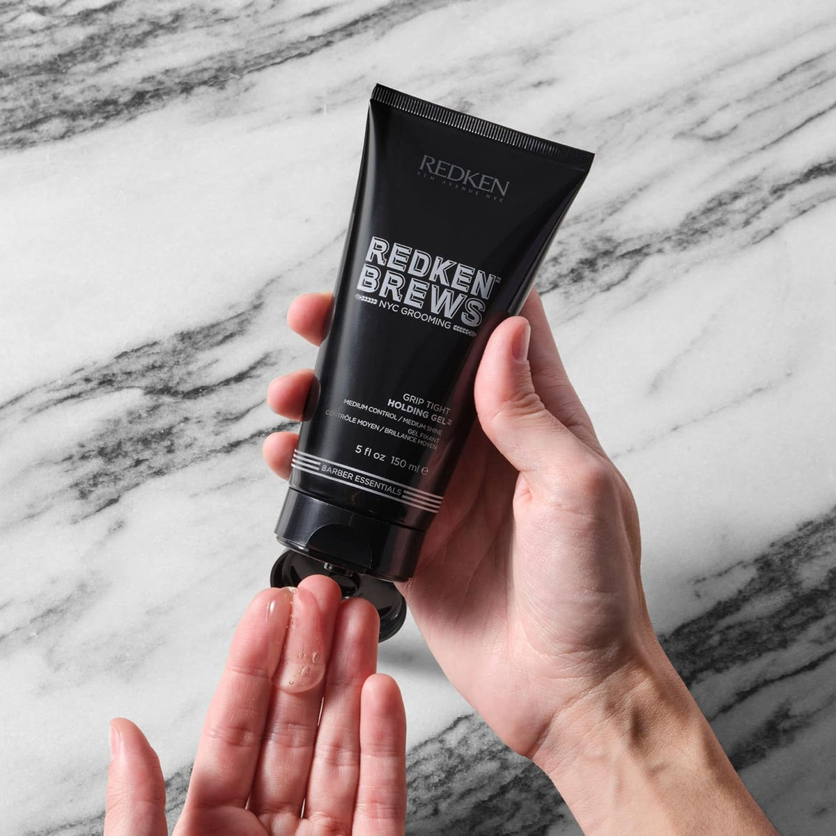 Redken Brews applied to damp hair demonstrating easy styling and grip