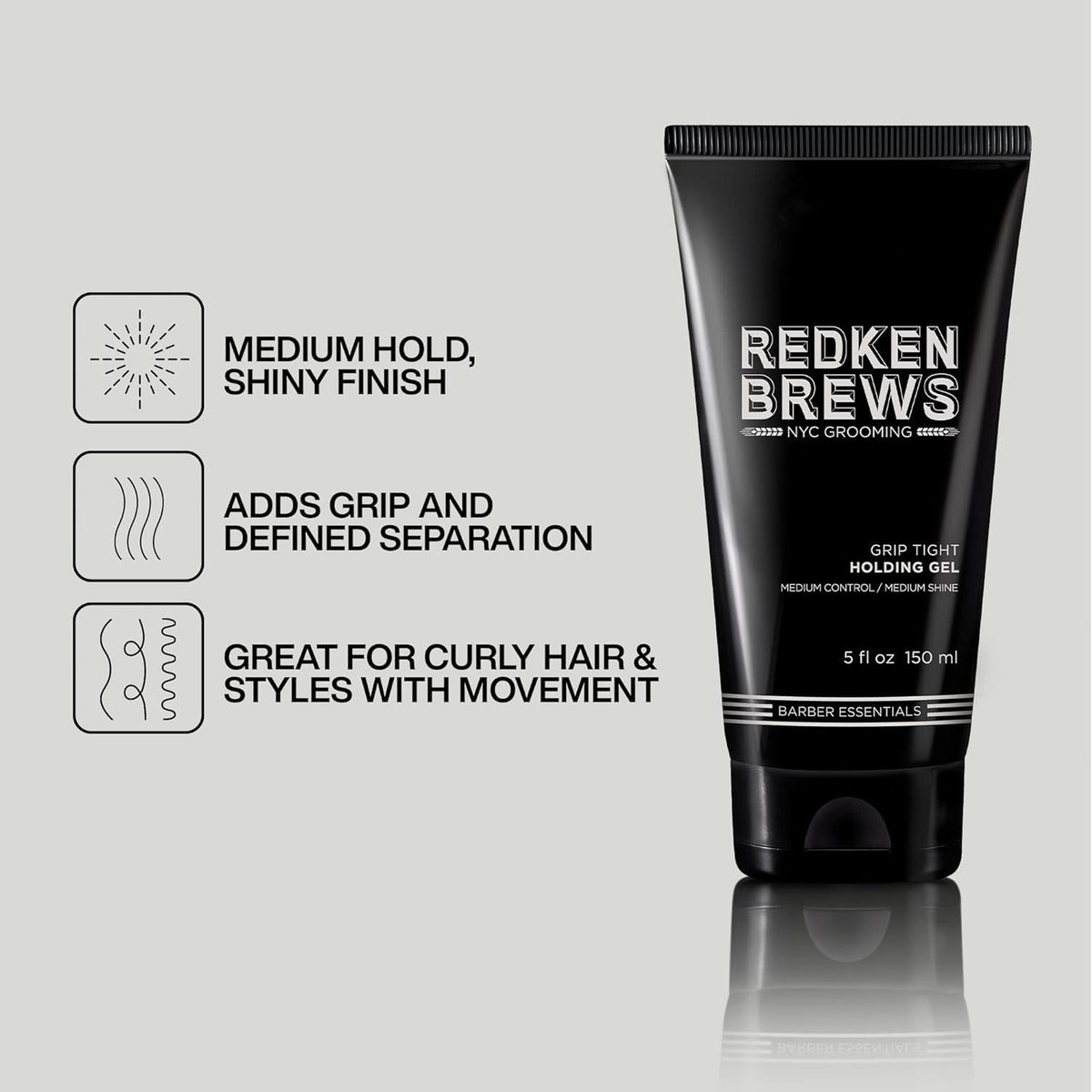 Redken Brews label close-up highlighting ingredients and usage benefits