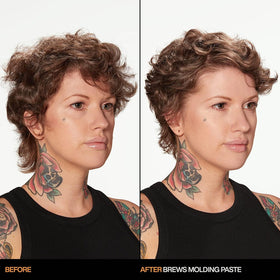 Redken Brews open paste texture in jar, highlights creamy matte consistency and workability