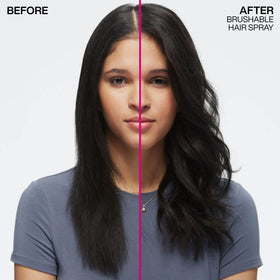 Redken Brushable Hairspray side label close‑up highlighting Spray‑Strong Complex and vitamins