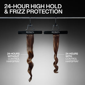 Redken Control Hairspray 28 spray texture action demonstrating lightweight, fast-dry finish