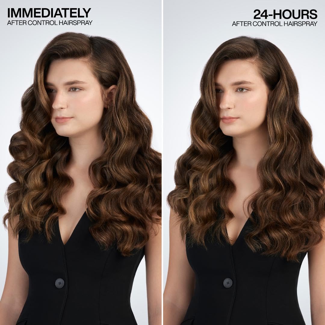 Redken Control Hairspray 28 styled updo lifestyle shot proving long-lasting frizz control