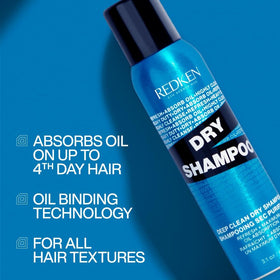 Redken product side label highlighting ingredients and no-talc benefit