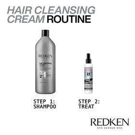 Redken lather in shower illustrating cleansing action and refreshed scalp