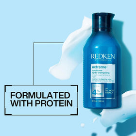 Redken Extreme Conditioner on hair lengths and ends showing smoothing benefit