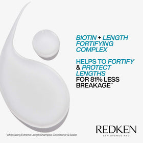 Redken 33.8 fl oz bottle beside ruler showing salon-size value benefit