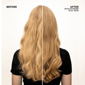 Redken Extreme Play Safe being misted on damp hair for heat protection