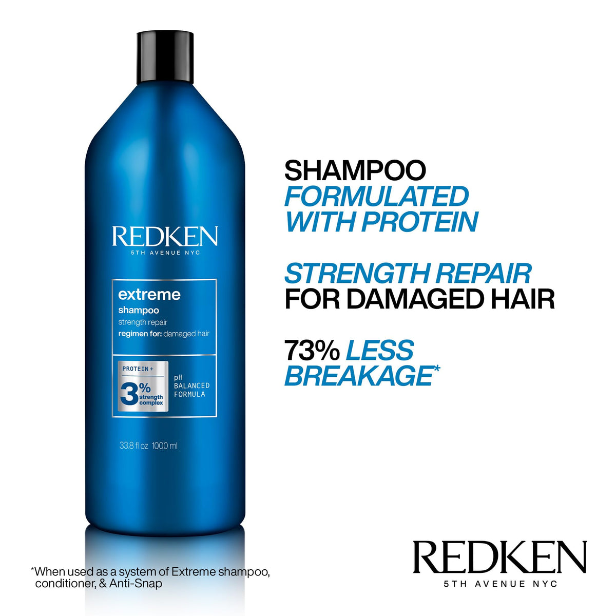 Redken label close-up highlighting Strength Complex ingredients