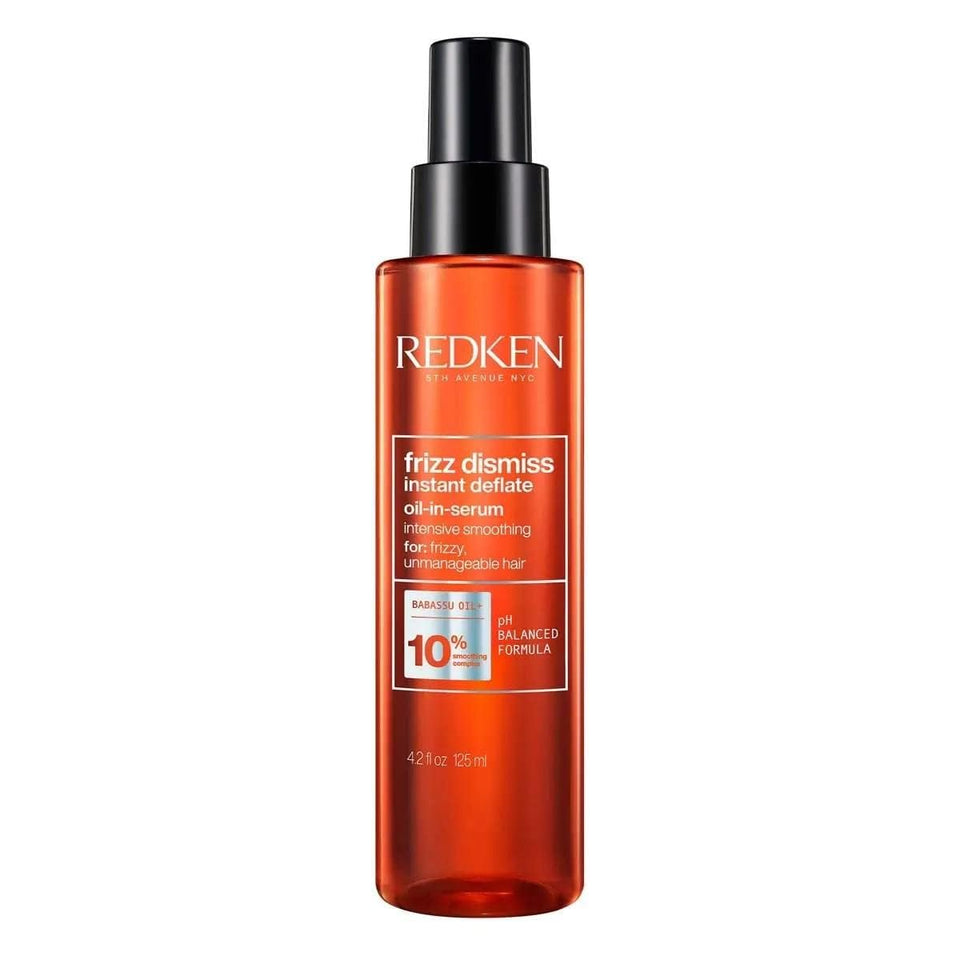 Redken bottle front view showing product label and sleek design for quick identification