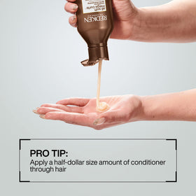 Redken applied to curly hair in shower improving detangling and softness