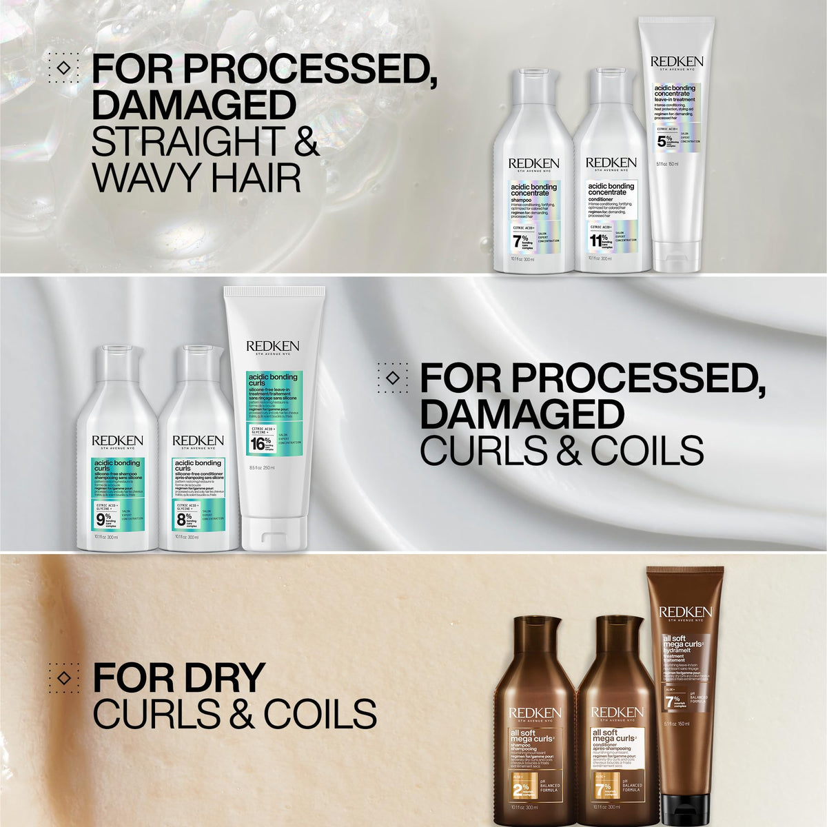 Redken hands running through defined curls demonstrating softness and elasticity