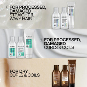 Redken hands running through defined curls demonstrating softness and elasticity