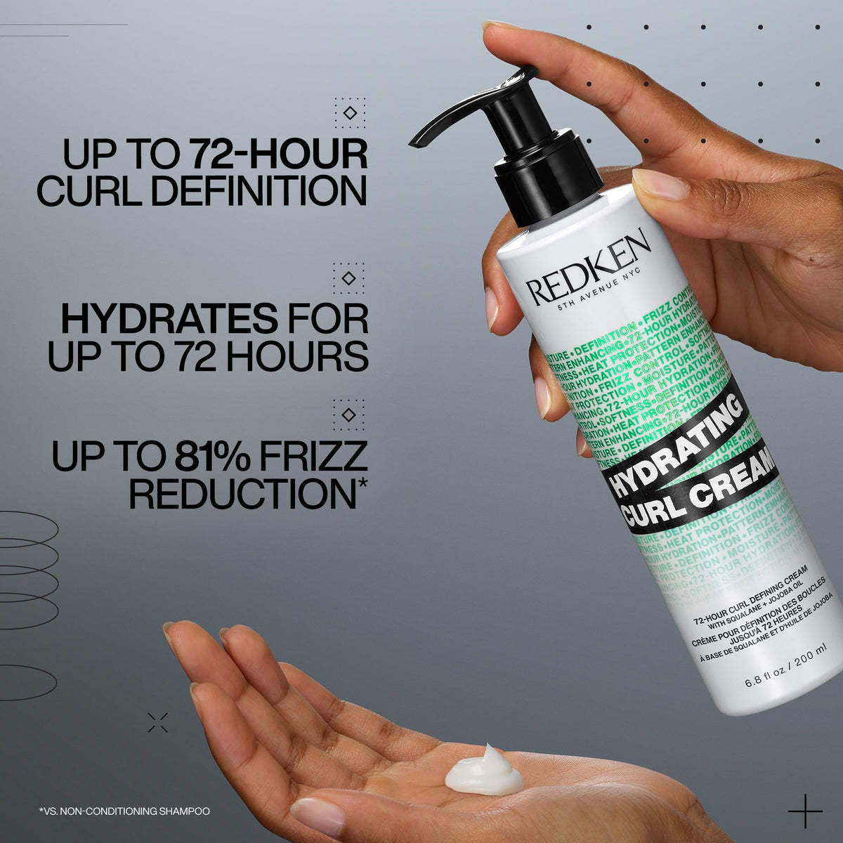 Redken pump and label close-up highlighting ingredients and user-friendly dispenser
