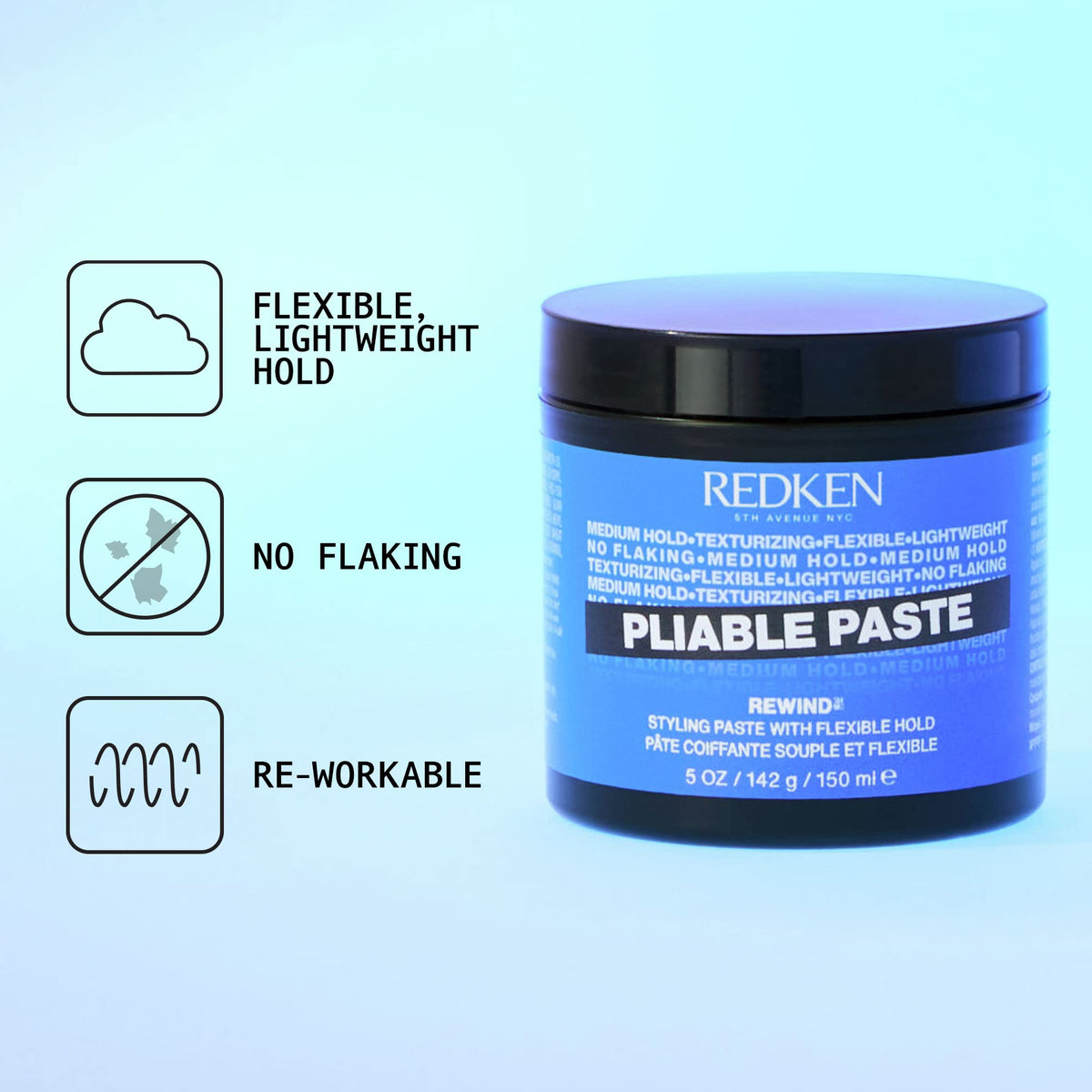 Redken paste applied in hands before styling, demonstrates easy distribution and control