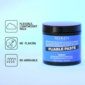 Redken paste applied in hands before styling, demonstrates easy distribution and control