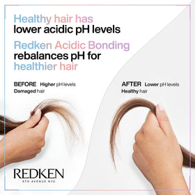 Redken bottle on bathroom shelf suggesting professional at‑home use